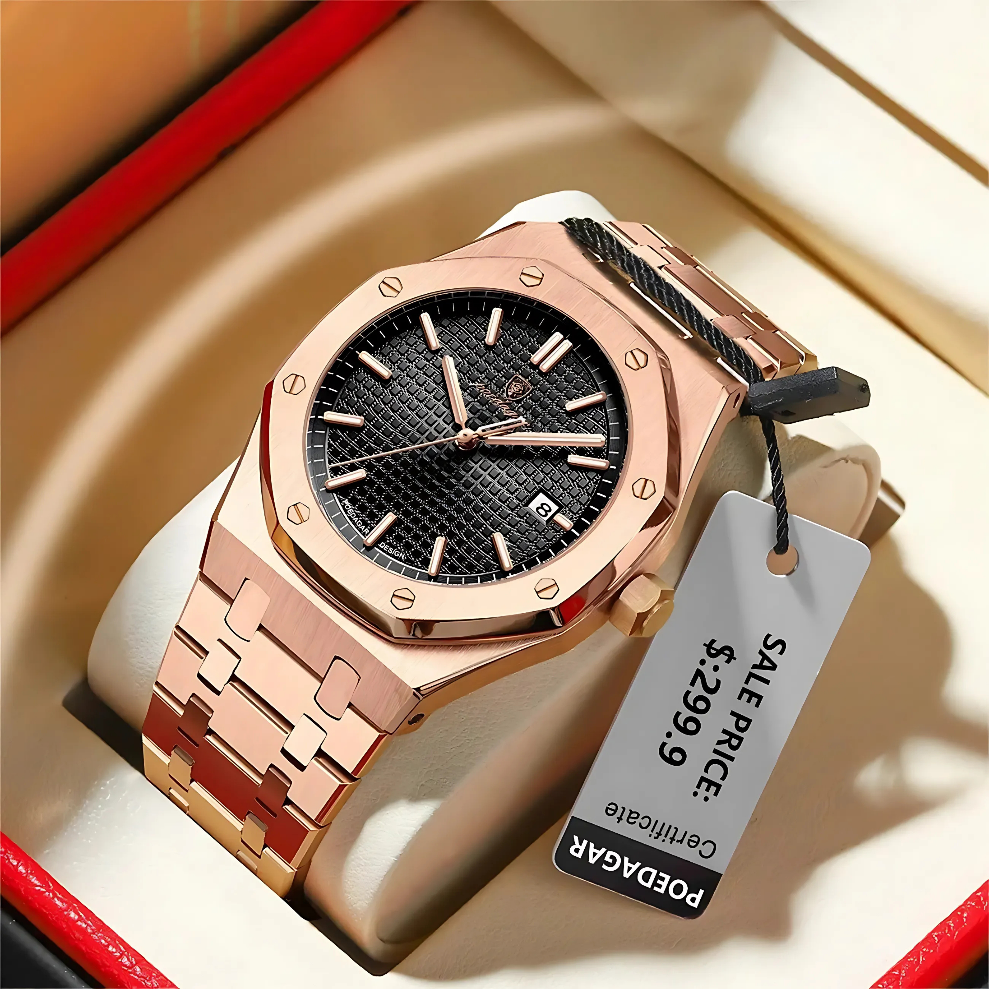 POEDAGAR Luxury Gold & Black Quartz Watch for Men